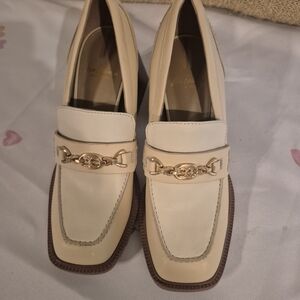 Sam Edelman Cream Tan Block Heel Slip On With Horsebit Detail Size 7